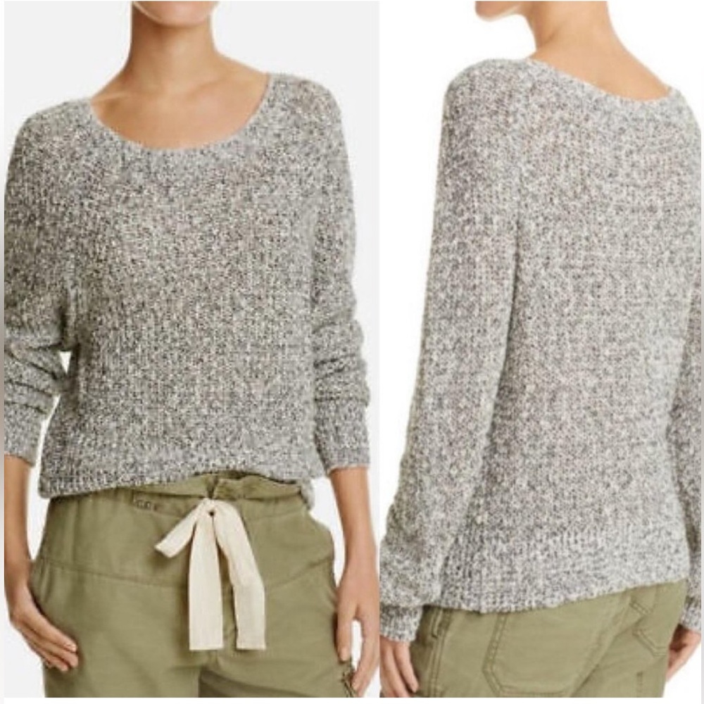 Free People Chunky Cotton Knit Cropped Sweater Black Gray White Sweater Sz S - Picture 12 of 13